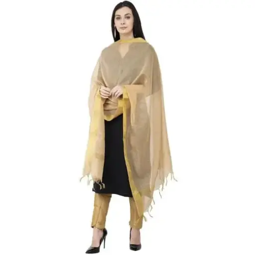 Cotton chanderi zari boder colour Golden