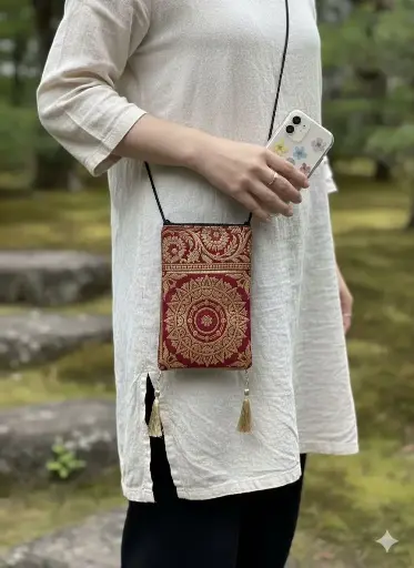 Brocade Crossbody Phone Pouch Green