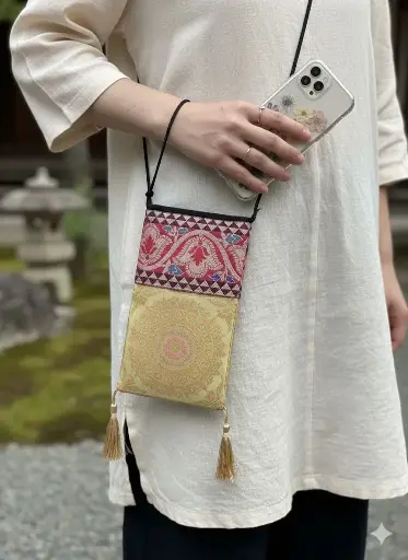Brocade Crossbody Phone Pouch Gold