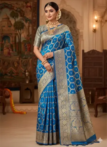 Banarsi Mashroo Silk Blue