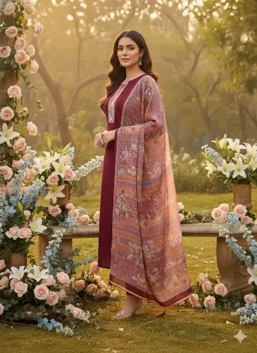 Pure Jaam Cotton Suit with Sequence Work & Digital Print Dupatta  Option 2: Focus on Fabric and Look (Appealing)